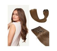 Hair Extensions 8Pcs Clip in Human Hair Extensions #6 Chestnut Brown Double Weft Thick in Brazilian Remy Straight Invisible(22inches 120g)