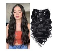 Hair Extensions 8pcs Clip in Human Hair Extensions Body Wave,120g Soft Body Wave Clip In Real Hair Extensions Natural Black Human Hair Wavy Hairpiece for Women Hair Pieces(16inches,240g)