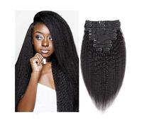 Hair Extensions 8Pcs Kinky Straight Clip In Human Hair Extensions Remy Hair Full Head Straight Clip in Real Human Hair for Black Women Brazilian Human Hair Human Hair Clip in Extensions(24 inch x 2 Pa