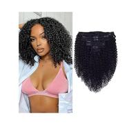 Hair Extensions Afro Kinky Curly Clip in Hair Extensions Human in 8pcs 120g/set Brazilian Remy Ins for Black Women Invisible(22inches)