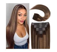 hair extensions Balayage Chocolate Brown and Caramel Blonde with Brown Roots 16"-24" Clip in Hair Extensions Human Hair Silky Straight Double Weft Lace Clip in Hair best tape in hair extensions(22inch