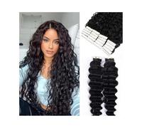 Hair Extensions Black Curly Hair Extension Piece 20Pcs Double Sided Adhesive Seamless Wig(24 inch)