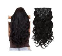 Hair Extensions Body Wave Clip in Hair Extensions, Real Human Hair Clip in Extensions 8Pcs with 20Clips Wave Curly Natural Black Full Head Clip In Hair Extensions Human Hair Clip in Extensions(16inche