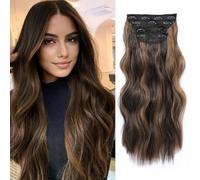 Hair Extensions Clip in 4pcs Dark Brown with Auburn Brown Highlights Hair Extension Long Wavy Full Head Clip in Hair Extension Synthetic Fiber Hair Pieces for Women