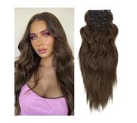 Hair Extensions Clip in Hair Extensions 6pcs/set Synthetic Clip In Hair Extensions Long Wavy 22" Thick Hairpiece for Women Chocolate Brown Natural Fake Hair Human Hair Clip in Extensions