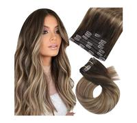 hair extensions Clip in Hair Extensions Human Hair Balayage Dark Brown to Brown Mix with Blonde Clip in Seamless Hair Extensions Human Hair Ombre Hair Extensions Clip in #4/10/16 best tape in hair ext
