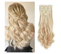 Hair Extensions Clip In Hair Extensions Long Wavy 7 PCS Invisible Clip Thick Hairpieces Golden Blonde Hair Piece Soft Full Head Synthetic Fiber for Women, 22 Inches Human Hair Clip in Extensions