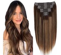 Hair Extensions Clip In Hair Extensions Remy Human Hair 16-26 Inch #P4/27 Medium Brown Mixed Dark Blonde Clip In Silk Stright Remy Hair Extensions 120g 8Pcs Human Hair Clip in Extensions(20inches)