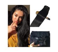 Hair Extensions Clip in Hair Extensions Straight Per Set with 120G Double Weft Virgin 100% Human Natural Color(22inches)