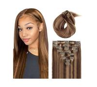 Hair Extensions Clip in Hair Extensions Straight Real Human Hair, 16-26 Inch 120g, #4/27 Chocolate Brown to Caramel Blonde, Clip in Brazilian Remy Hair Extensions Hair Pieces(22inches)