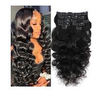 Hair Extensions Clip in Natural Wave Human Hair Extensions Natural Black Remy Virgin Human Hair Extensions for Fashion Women 8 Pcs/Set Double Weft Human Hair Clip in Extensions(20inches)