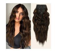 Hair Extensions Clip in Synthetic Hair Extensions Body Wave Clip In Hair Extensions Synthetic Wavy Wig 6 Pcs/Set Dark Roasted Coffee Color Clip In Hair 22 Inches Human Hair Clip in Extensions