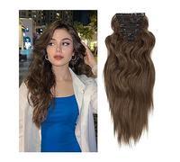 Hair Extensions Clip in Synthetic Hair Extensions Long Wavy 6PCS Thick Hairpieces Natural Wavy Brown Hair Piece Double Weft Natural Hair Extensions 22Inch for Women Human Hair Clip in Extensions