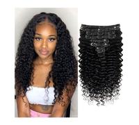 Hair Extensions Curly Clip In Extension Human Hair #1b Kinky Curly Clip Ins Full Head for Black Women Brazilian Remy Human Hair Natural Color 8Pcs with 18clips Natural Human Hair(16inches,120g)