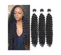 Hair Extensions Deep Wave Bundles Unprocessed India Human Hair Extension Natural Color 8-40 Inch Double Weft Curly Remy Hair Weave for Women Human Hair Bundles(Size:16 18 20)