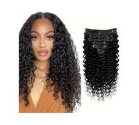 Hair Extensions Deep Wave Clip in Hair Extensions Real Human Hair Curly Wave Clip Ins for Black Women 8Pcs Brazilian Remy Hair Pieces with 18Clips, 120g/Set Human Hair Clip in Extensions(16inches)