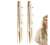 Hair Extensions for Braids with Beads Clip-in Boho Twist Hairpiece | 1-Pair Natural Dreadlock Extensions for Women Adults Daily Styling Dancer Travel Music Festival Party