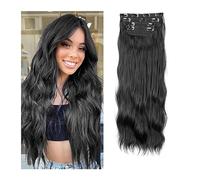Hair Extensions Hair Extensions, 4PCS Clip in Hair Extensions Curly Wavy Thick Full Head Clip in Extensions Synthetic Long Natural Black Hairpieces for Women Girls 20 inch Natural Human Hair(11 Clips
