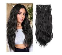 Hair Extensions Hair Extensions, 4PCS Clip in Hair Extensions Curly Wavy Thick Full Head Clip in Extensions Synthetic Long Natural Black Hairpieces for Women Girls 20 inch Natural Human Hair(11 Clips
