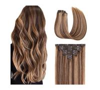 hair extensions Human Hair Clip In Extensions,Double Weft Medium Brown Mixed Blonde Clip In Remy Hair Extensions 7pcs Silky Straight 100% Human Hair Clip In Extension best tape in hair extensions(12 i