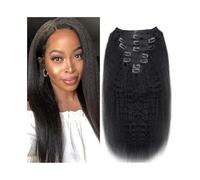 Hair Extensions Kinky Straight Clip In Hair Extensions for Black Women Real Human Hair Natural Black 8Pcs 120g Full Head Yaki Straight Clip in Extensions Hair Pieces(14inches)