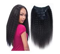 Hair Extensions Kinky Straight Clip In Hair Extensions Human Hair Clip In Extensions for Black Women #1B Natural Hair Black Kinky Yaki Straight Clip In Brazilian Virgin Human Hair 8Pcs Human Hair Clip