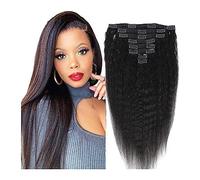 Hair Extensions Kinky Straight Clip In Hair Extensions Human Hair Clip In Extensions for Black Women Natural Hair Black Kinky Straight Clip In 120g 8Pcs Human Hair Clip in Extensions(16inches 1PC)