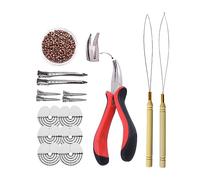 Hair Extensions Kit: I-tip Hair Pliers,Pulling Needle,Loop Threader and 500 Pieces 2.5mm Hair Extension Nano Beads Rings (Light Brown)