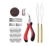 Hair Extensions Kit: I-tip Hair Pliers,Pulling Needle,Loop Threader and 500 Pieces 2.5mm Hair Extension Nano Beads Rings (Brown)