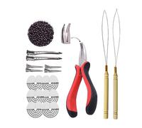 Hair Extensions Kit: I-tip Hair Pliers,Pulling Needle,Loop Threader and 500 Pieces 2.5mm Hair Extension Nano Beads Rings (Dark Brown)