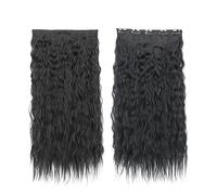 Hair Extensions Long Synthetic Water Wavy Clip In Hair Extensions, Thick Long Loose Waves Hair Extensions Invisible Lace Weft Natural Soft Hairpieces for Women Hair Pieces(1B,22inches(55cm))
