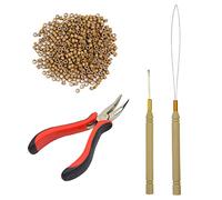 Hair Extensions Pliers Tool Kit I-tip Hair Pliers Pulling Hook Bead Device Tool Kits and 500 pcs 5mm Silicone Lined Micro Rings (Dark Blonde)