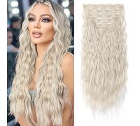 Hair Extensions, REECHO Blonde Clip in Hair Extensions 24" Thick Long Loose Waves hair extensions HE002 Invisible Lace Weft Natural Soft Hairpieces for Women ¨C Platinum Blonde