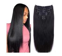 hair extensions Straight Clip in Hair Extensions Human Hair 8pcs Per Set with 18Clips Double Weft Clip in Human Hair Extensions Natural Black Color For Women best tape in hair extensions(22inches,120g