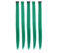 Hair Extensions, Straight Hairpiece Clamp/Holder 21.65 Inch High Temperature Synthetic Hair 5pcs Highlights Extension for Cosplay and Party Use (Green)