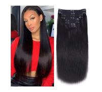 hair extensions Straight Human Hair Clip in Extensions for Women 8pcs Double Lace Weft 120g Brazilian Virgin Natural Black Color 14-24 Inch best tape in hair extensions(24inches)