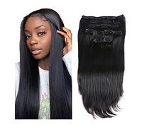 Hair Extensions Straight Real Human Hair Clip in Human Hair Extensions 8PCS/Set Straight Clip In Extension Full Head Brazilian Clip on Hair Extension for Women Natural Human Hair(24inches 1PC,240g)