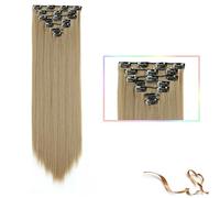 Hair Extensions Synthetic 22inch clip in hair Long Straight Hair Extension High Tempreture ombre Hairpiece Extensions for Women Girls, 7pcs/set Hair Pieces(SC66 16)