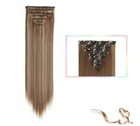 Hair Extensions Synthetic 22inch clip in hair Long Straight Hair Extension High Tempreture ombre Hairpiece Extensions for Women Girls, 7pcs/set Hair Pieces(SC66 12H613)