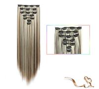 Hair Extensions Synthetic 22inch clip in hair Long Straight Hair Extension High Tempreture ombre Hairpiece Extensions for Women Girls, 7pcs/set Hair Pieces(SC66 6H613)