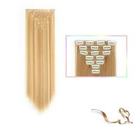 Hair Extensions Synthetic 22inch clip in hair Long Straight Hair Extension High Tempreture ombre Hairpiece Extensions for Women Girls, 7pcs/set Hair Pieces(SC66 27H613)