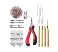 Hair Extensions Tools Kit: I-Tip Hair Pliers, Pulling Needle, Loop Threader and 200 Pieces 5.0mm Silicone Hair Extension Rings Beads Links (Light Brown)
