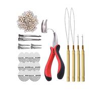 Hair Extensions Tools Kit: I-Tip Hair Pliers, Pulling Needle, Loop Threader and 200 Pieces 5.0mm Silicone Hair Extension Rings Beads Links (Gray Blonde)