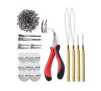 Hair Extensions Tools Kit: I-Tip Hair Pliers, Pulling Needle, Loop Threader and 200 Pieces 5.0mm Silicone Hair Extension Rings Beads Links (Dark Brown)