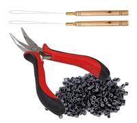 Hair Extensions Tools Kit,Professional Tools With Hair Extension Pliers,Loop Threader and 500 PCS Silicone Line Nano Black Beads for Extending Hair Wearing Feather Accessories Barber or Diy (Black)