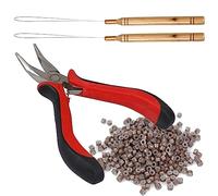 Hair Extensions Tools Kit,Professional Tools With Hair Extension Pliers,Loop Threader and 500 PCS Silicone Line Nano Brown Beads for Extending Hair Wearing Feather Accessories Barber or Diy (Brown)
