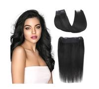 Hair Extensions Wire Hair Extensions Human Hair, Remy Human Hair, 12-18 inches Silky Straight Jet Black Invisible Light Fish Line Hair Pieces with 4 Clips for Women Human Hair Clip in Extensions(18inc