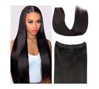 hair extensions Wire Hair Extensions Real Human Hair, Wire Hair #1B Silky Straight Human Hair Extensions One Piece Wire Hair Extensions with 5 Clips with Fish Line best tape in hair extensions(16 Inch