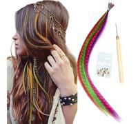 Hair Feathers Clip In, Raccoon Tail Hair Extensions 16 inch Colorful Straight Feathers Clip In Synthetic Stripe Printed Wig Piece for Daily Use Party