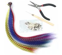 Hair Feathers Extensions Kit for Women Mixed Color Long Straight Synthetic Hair Feathers Micro Ring Crochet Hook and Plier for Cosplay Costume Party Scene